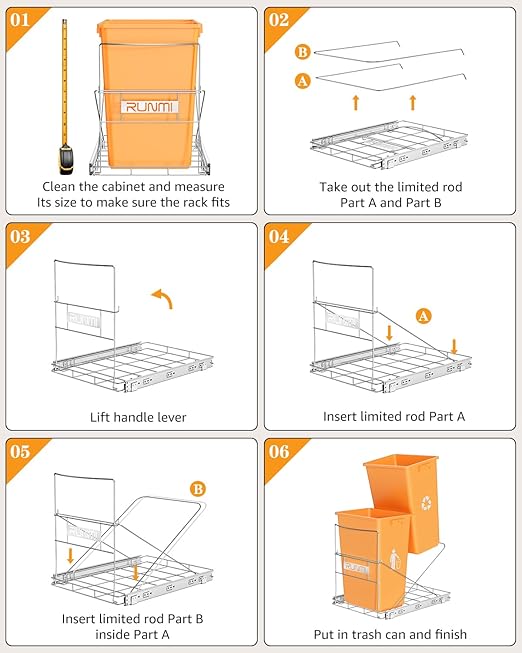 Double 37 Quart Pull Out Trash Can Under Cabinet, Under Sink Trash Rack, 70 Liter Total Capacity, Cabinet Trash Pull Out Kit, Trash Bin Not Included