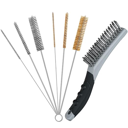 7 PCS Wire Brush Set, Brass Wire Brush and Stiff Bristle Metal Brush with Handle, Heavy Duty Stainless Steel Wire Brushes for Cleaning Rust, Paint Removal, Grill, Welding Slag