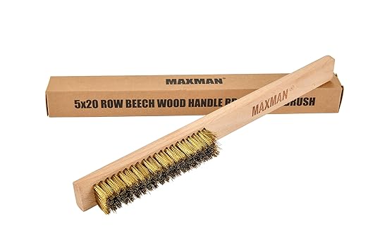 MAXMAN Brass Brush, Soft Brass Bristle Wire Brush for Cleaning Metal Rust, Welds, Home and Kitchen, Wire Scratch Brushes with 10" Beechwood Handle
