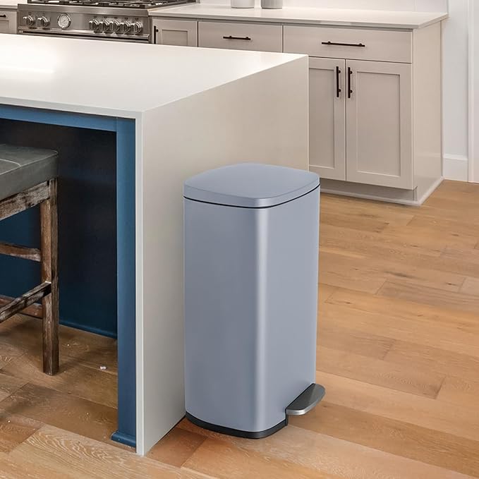 8 Gal Kitchen Trash Can, 30L Recycling or Garbage Bin, Brushed Stainless Steel Waste Basket, Soft&Quiet Close Dustbin, with Step-On Pedal, Removable Inner Bucket, for Home, Office, Living Room