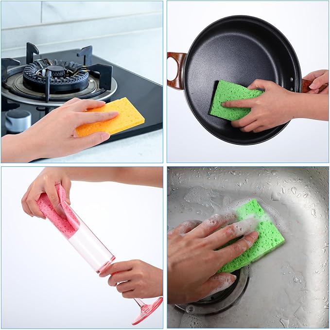 100pcs Kitchen Sponges Bulk Natural Sponges for Dishes Reusable Dish Sponge Scrub Compressed Wood Pulp Sponge Non-Scratch Cleaning Spongefor Kids DIY Kitchen Bathroom Household