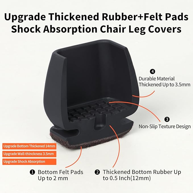 Ezprotekt 24 Pcs Small Square Silicone Chair Leg Floor Protectors for Wood Floors, Felt Furniture Pads Caps, Bar Stool Leg Floor Protectors Covers for Chair Desk Table (Fit 0.5"- 0.8", Black)