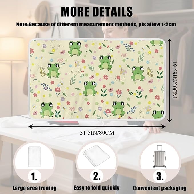 Ironing Mat Ironing Board Pad Heat Resistant, Portable, Quilting & Travel Blanket 32 x 16 Inch Cute Frog Small Ironing Mat for Table Top,Countertop,Etc