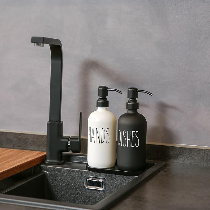MOMEEMO Kitchen Soap Dispenser Set, Contains Dish and Hand Soap Dispenser, Suitable for Farmhouse Kitchen Decor. (Black & White)