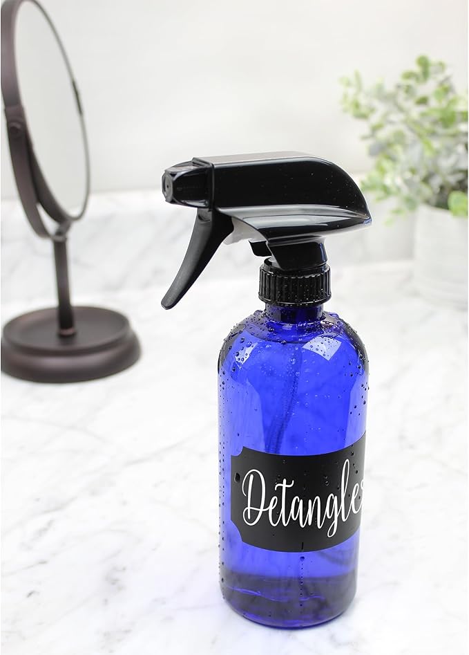 Cornucopia Brands 16oz Cobalt Blue PLASTIC Spray Bottles w/Heavy Duty Mist & Stream Sprayers and Chalkboard Labels (6-pack); PET #1 BPA-free, Use for DIY, Kitchen, Hair