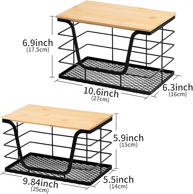 Wetheny 2 Pack Trash Bag Holder, Wall Mounted Garbage Bag Dispenser with Bamboo Top and Mesh Bottom, Stackable Storage for Kitchen Laundry Organization, Black
