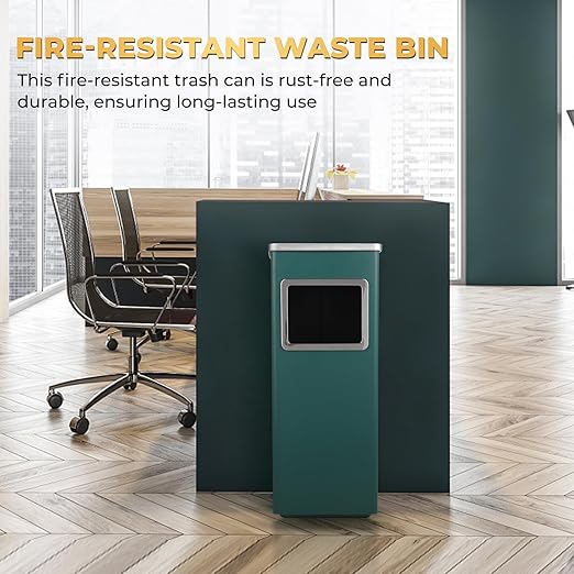 Trash Can Outdoor Waste Container Square Stainless Steel Trash Can with Removable Inner Bucket for Disposal Commercial Waste Container 9.45‘’ x 9.45‘’ x 24.02‘’-Green