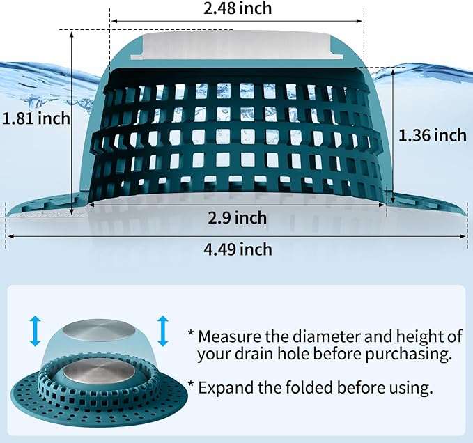 Shower Drain Hair Catcher, Bathtub Drain Cover Foldable Silicone Shower & Tub Protector for Pop-Up & Regular Drains