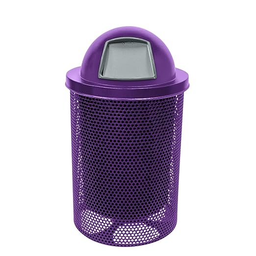 COATEDOUTDOORFURNITURE RDT-P-PUR Heavy Duty Round Trash Receptacle with Dome Top, Liner Included, 32 Gallon, Purple, Made in America