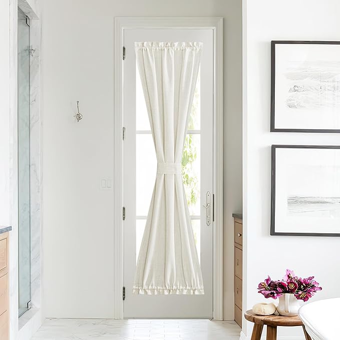 NICETOWN Linen Sheer Patio Door Curtain Drapery Panel for Door Window Elegant Soild Rod Pocket French Door Curtain Panel, 26" x 72" with Tieback, 1 Piece, Linen