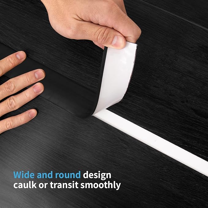 Art3d Self Adhesive Vinyl Floor Transition Strip, Laminate Strip Flat Divider for Joining Gaps, Carpet Threshold Transition, Tiles (4 FT, 1.57in, Black)