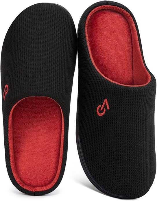 VeraCosy Men's Two-Tone Memory Foam House Slippers Indoor Outdoor Durable Rubber Sole
