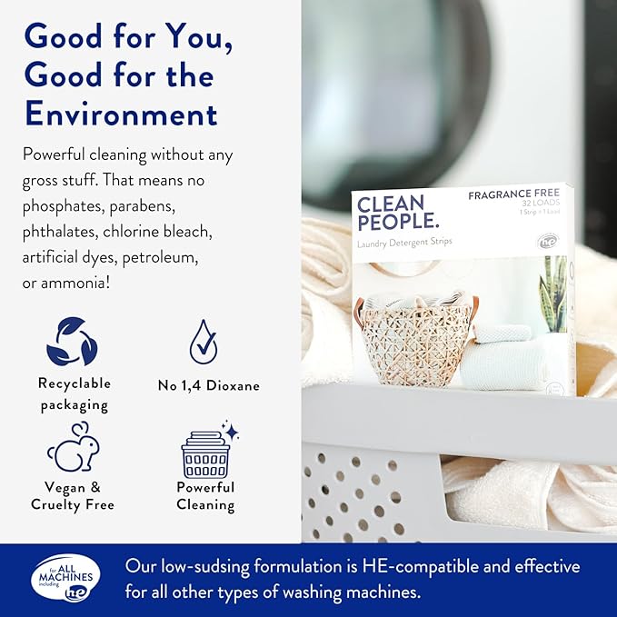 The Clean People Laundry Detergent Sheets - Laundry Soap - Ultra Concentrated, Recyclable Packaging, Stain Fighting - Lavender, 32 Pack