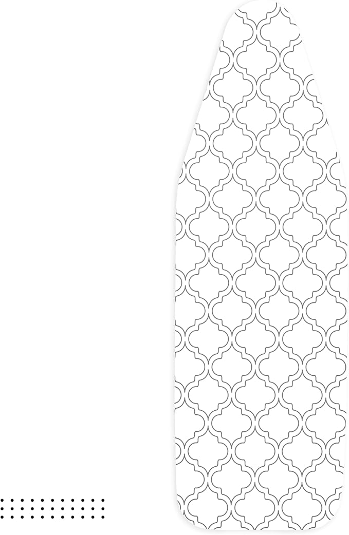 Encasa XO Ironing Board Cover and Pad 49"x18" - Thick 3mm Felt Padding, Drawstring Tightening & Lock, Easy Fit, Scorch & Stain Resistant, Fits Wide Ironing Board - White Tiles