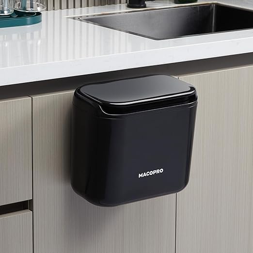 Hanging Small Trash Can with Lid Under Sink for Kitchen, Food Waste Bin for Countertop Compost Bin with Lid, Wall Mount Mountable Garbage Can for Bathroom, RV, 6.8L/1.8 Gal