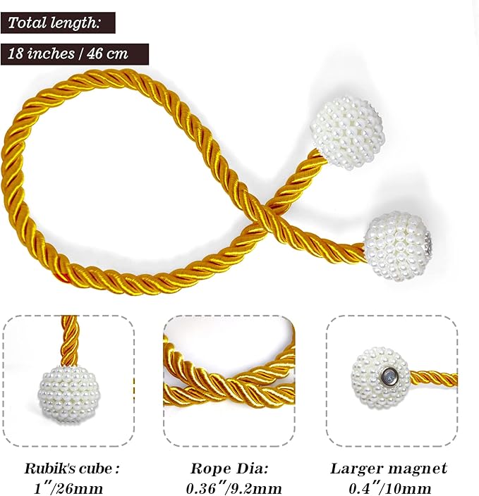 Hion Magnetic Curtain Tiebacks Golden 6 Pack, Curtain Tiebacks Buckles Holdbacks Holders Hooks Clip for Home Bedroom Office Decorative Thick or Thin Curtain