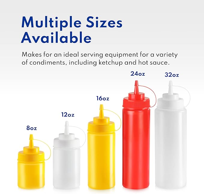 New Star Foodservice 26207 Squeeze Bottles, Plastic, 24 oz, Clear, Pack of 6