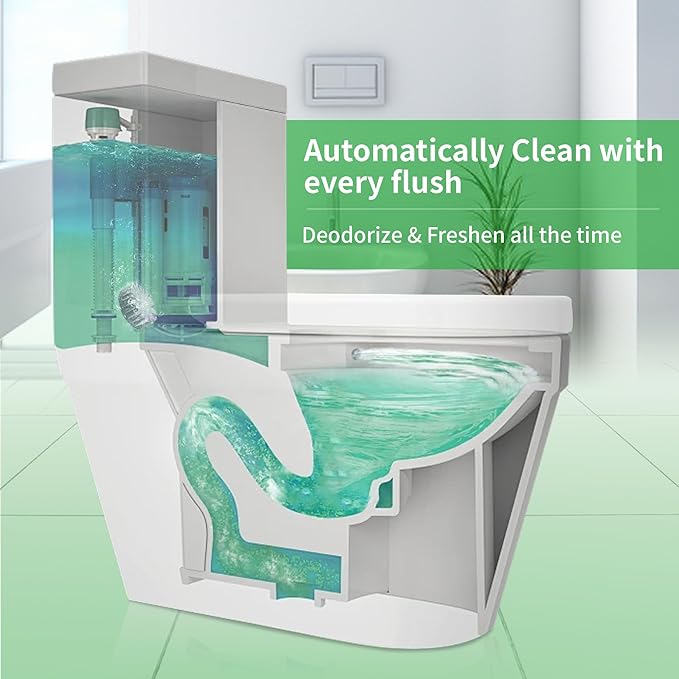 Toilet Bowl Cleaner Tablets, Automatic Toilet Bowl Cleaners, Long-Lasting Toilet Tabs Drop in Tank for Deodorizing & Descaling, Green, 12 Packs