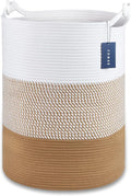 COMSE Extra Large Blanket Basket, Tall Woven Storage Basket, Nursery Hamper, 15.7”x 21.7”, Cotton Rope Laundry Hamper for Toys Clothes Towels, White/Camel