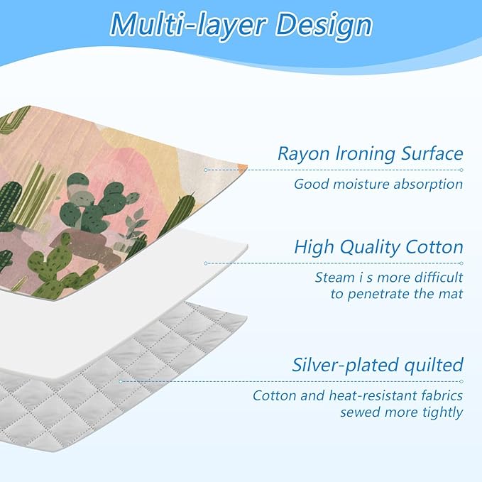 Ironing Mat Portable Ironing Pad Ironing Blanket for Table Top Heat Resistance Double-Side Using Travel Large 47.2 x 27.6 Inch Foldable Lightweight Boho Cactus Mountains and Sun