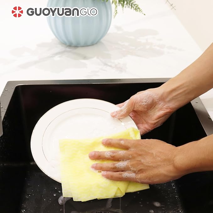 Disposable Cleaning Cloths Reusable Dsih Cloths for Kitchen Disposable Dish Rag Dry Fast 11.8x11.8 inch Pack of 100, Yellow