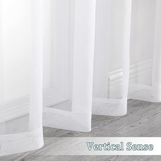 Chyhomenyc White Sheer Curtains 96 inches Long 2 Panels Set, Light Filtering Airy Solid Voile Window Treatment Drapes for Bedroom Living Room, Each 42Wx96L, 8FT Long, Set of 2, White