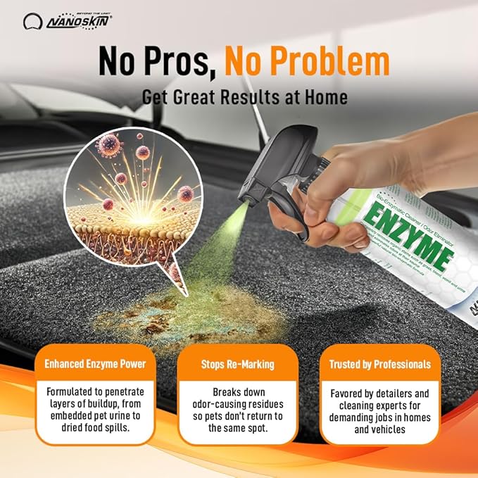 Nanoskin ENZYME Multi-Purpose Cleaner & Odor Eliminator 16 Oz. - Removes Complex Organic Stains, Dirt, Grease, and Grime from Multi Surfaces | For Automotive, Floor, Kitchen, Bathroom, Plumbing