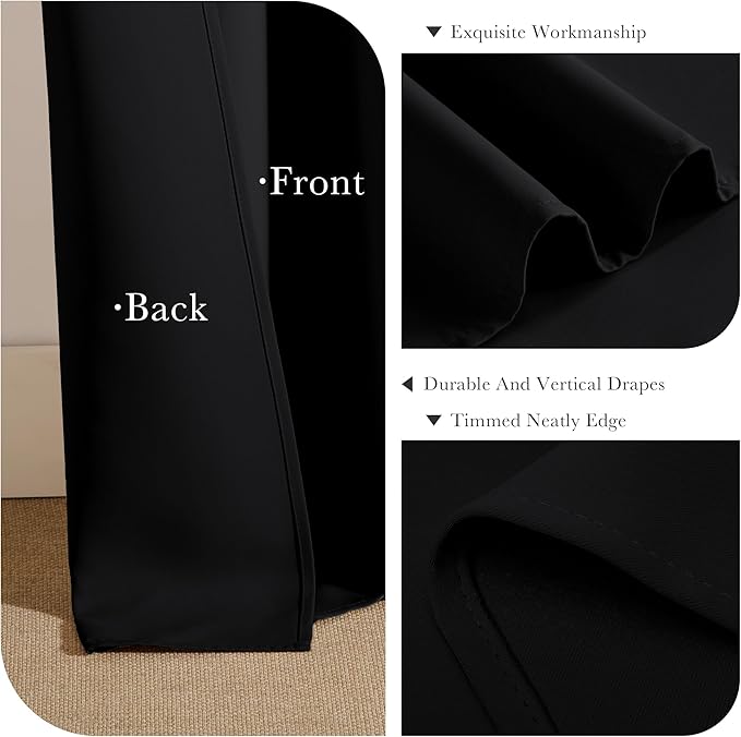 PONY DANCE Black Blackout Curtains for Bedroom 84 Inch Length 2 Panels Set, Privacy Thermal Insulated Room Darkening Grommet Drapes for Living Room Window, W34 x L84 Inch