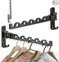 Dr.DJ Wall Hanger for Clothes, Coat Hanger Wall Mounted Matte Black Retractable Clothes Drying Organizer Rack Garment Hooks Aluminium Folding Indoor Wall Space Saver (2 Racks) Black