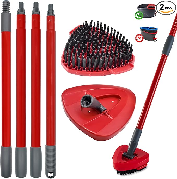 Mop Handle for Ocedar, Scrub Brush and Spin Mop Base Compatible with O Cedar EasyWring 1 Tank Spin Mop,4-Section Spin Mop Handles and Base for EasyWring Spin Mop