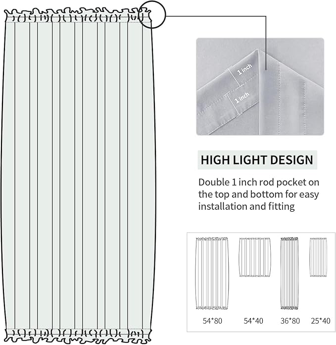 DWCN French Door Curtains – Rod Pocket Thermal Blackout Curtain for Doors with Glass Window, Kitchen and Patio Doors for Privacy, 54 X 80 Inches Long, 1 Curtain Panel with Tieback, Silver Grey