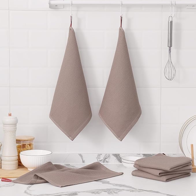 Homaxy 100% Cotton Waffle Weave Dish Cloths - 8 Pack Soft and Absorbent Dish Towels - 12 x 12 Inches Quick Dry Dish Rags - Brown