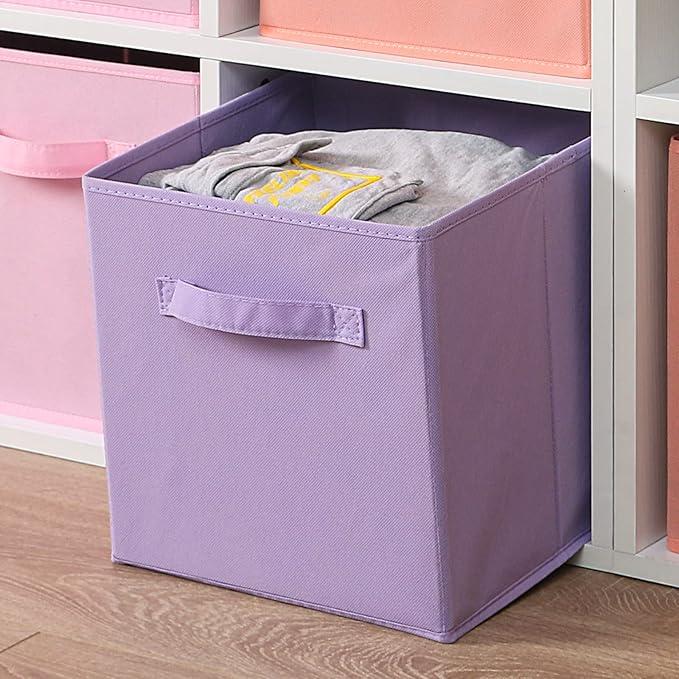 Stero 13x13x13 Inch Fabric Storage Bins 6 Pack Fun Colored Durable Storage Cubes with Handles Foldable Cube Baskets for Home, Kids Room, Closet and Toys Organization Purple, Pink, peachpuff