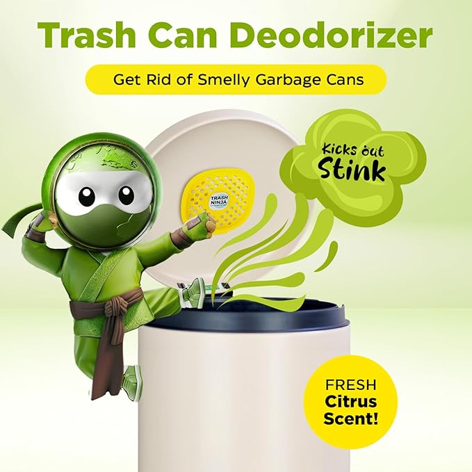 Trash Ninja Trash Odor Eliminator – Long-Lasting Citrus Scent Deodorizer with Activated Charcoal, Stick-On Freshener for Garbage Can, Fridge, Bathroom, Kitchen, and Diaper Pail Odors