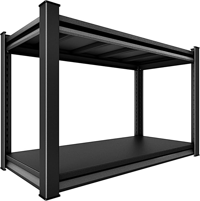48" W 2-Tier Garage Shelving Heavy Duty, 1120LBS Loads Garage Storage Shelves, Metal Shelving Units and Storage Racks, Industrial Utility Shelf Heavy Duty,48" Wx16 Dx39 H, Black