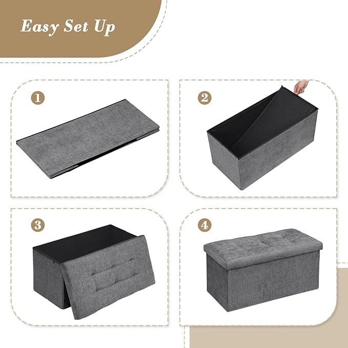 Athena Collection 30" Storage Ottoman Bench Folding Bench with 90L Hidden Storage, Large End of Bed Bench Linen Foot Rest Stool Chest with Flipping Lid for Living Room, Bedroom, Entryway, Dark Gray