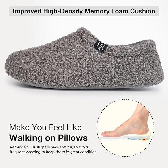 HomeTop Women's Fuzzy Curly Fur Memory Foam Loafer Slippers with Polar Fleece Lining