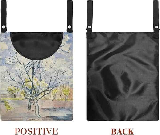 Weather Resistant Clothespin Storage Bag - Outdoor Hanging Organizer with Windproof Features - Large Capacity 14.5x12 Inch Polyester Pouch for Clothes Pins Peach Tree in Bloom Print