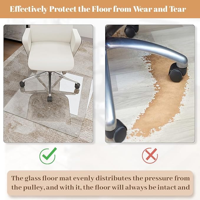 [Tempered Glass] 30" x 48" Glass Chair Mat, 1/5" Thick Office Chair Mat for Carpet or Hardwood Floor, Heavy Duty Hard Chair Mats with Round Corner and Polished Edge, Carpeted Floor Protector