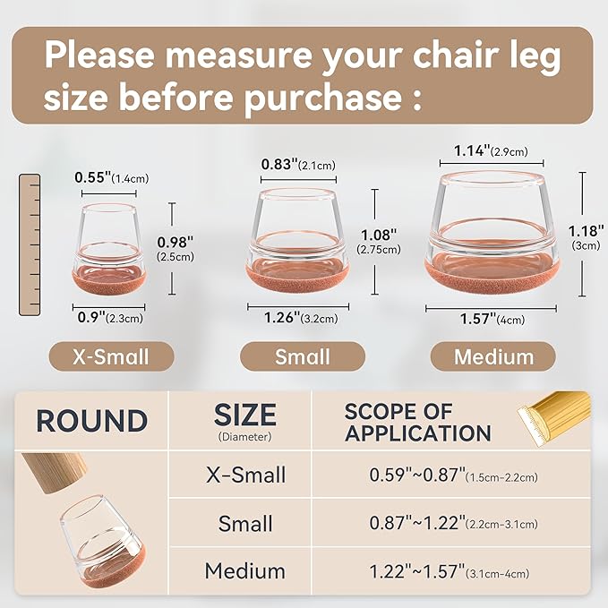 24PCS Upgraded Silicone Chair Leg Floor Protectors for Hardwood Floors, Furniture Sliders for Chair Legs, 360°Felt Pad Bottom Wrapped Thickening Furniture Pads Cap Covers to Scratch and Reduce Noise
