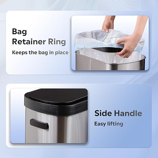WLIVE 13 Gallon Trash Can, 50 Liter Large Capacity Motion Sensor Automatic Trash Cans Touchless with LED Indicator, Brushed Stainless Steel Finish Garbage Cans for Kitchen, Office, School, Silver
