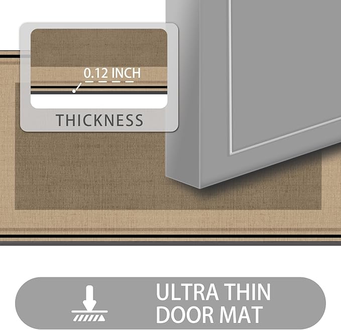 Ultra Thin Door Mat Indoor Entrance, 1/10 in Thin Door Mats for Inside Entry, Non-Slip Rubber Backing Washable Doormat, Fade Resistant, Absorbent, Low Profile Dirt Trapper, 30"X17",Brown