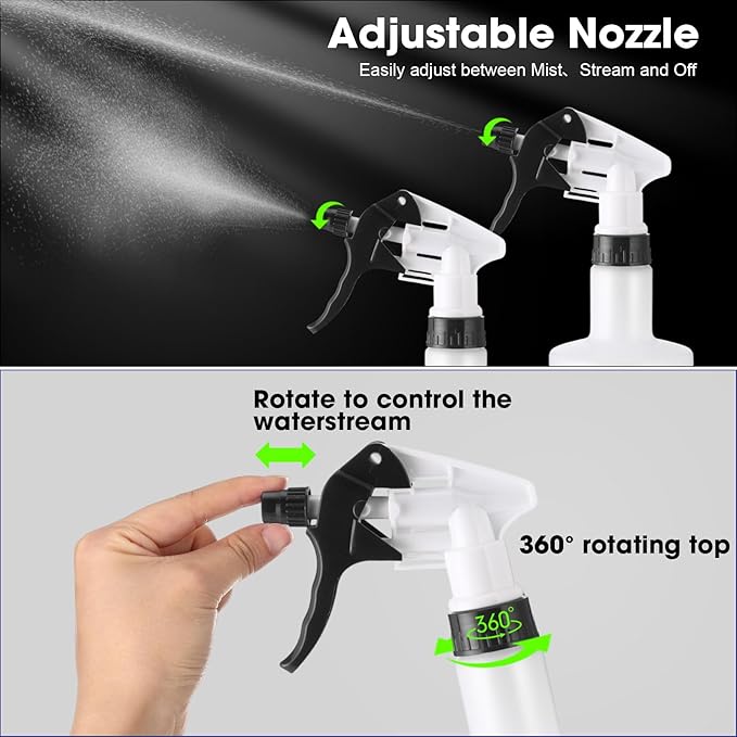 Eccliy 12 Pcs 16 Oz Plastic Spray Bottle, Adjustable Empty Reusable Sprayer for Cleaning, Planting, Water, Bathroom and Kitchen, BBQ, Commercial and Residential (Black,Measurement)