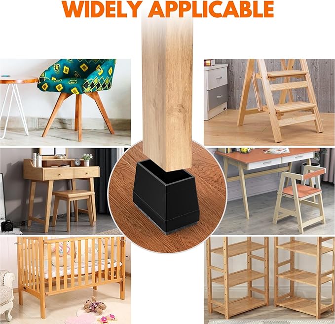 Rectangle Chair Leg Protectors for Hardwood Floors,16 PCS Silicone Covers to Protect Wood Tile Floors Felt Pads Furniture Leg Caps Reduce Noise. Easy to Move.(Black,2X 4 cm,Rectangular)