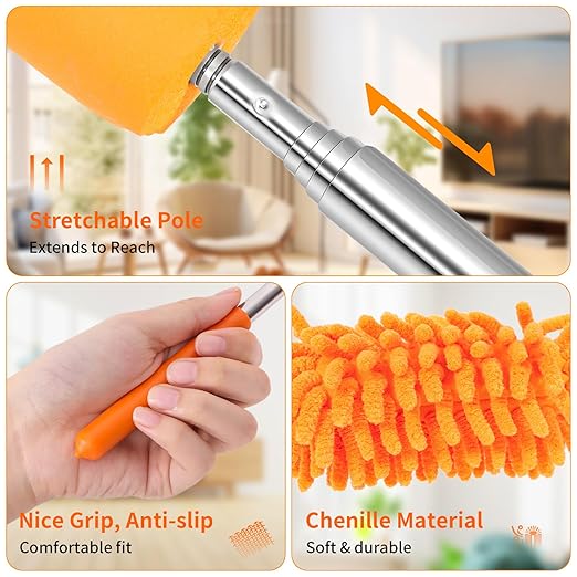 Mini Duster for Cleaning, 360° Bendable Hand Dusters with Extension Pole, Washable Small Duster for Car Interior, Office, Furniture
