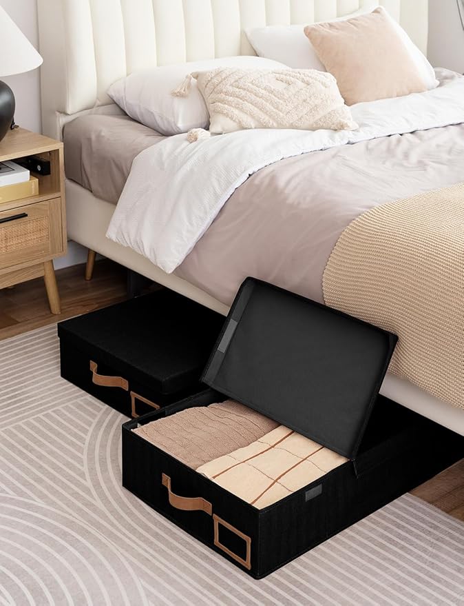 StorageWorks 2-Pack Large Under Bed Storage Bins with Lids, Underbed Storage Containers with Handles and Label Holder, Closet Organizer for Clothes, Blankets, Sweater