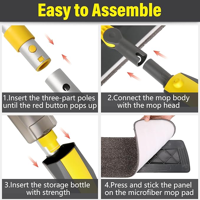 Mops for Floor Cleaning, Spray Mop with 400ml Refillable Bottle and 2 Replacement Pads Dry Wet Floor Household or Commercial Hardwood Laminate Tile Ceramic (Yellow)
