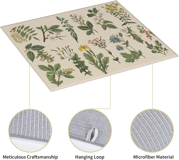 Vintage Color Plants Herbs Floral Microfiber Dish Drying Mat For Kitchen Countertop Absorbent Reversible Drainer Rack Pad 18 X 16 Inch