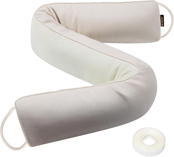MAGZO Door Draft Stopper 32 Inch-Beige, Sound Proof Door Snake Draft Insulation Stopper with Hook Loops Weighted Blocker