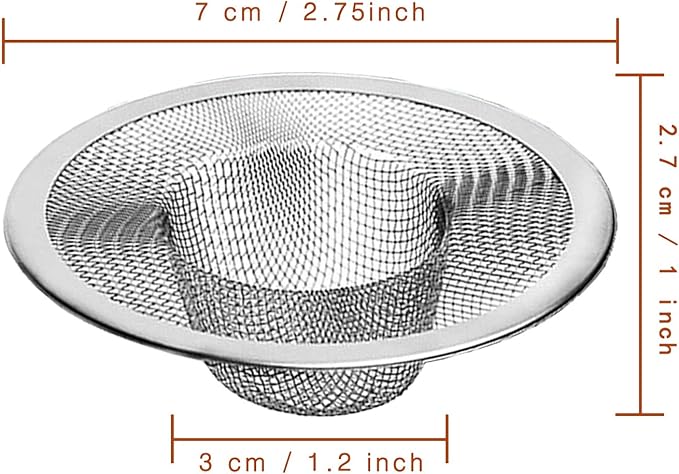 50pcs Heavy Duty Stainless Steel Slop Basket Filter Trap, 2.75" Top / 1" Mesh Metal Sink Strainer,Perfect for Kitchen Sink/Bathroom Bathtub Wash Basin Floor Drain Balcony Drain Hole,Utility…